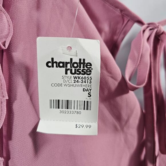 Charlotte Russe Pink Off-the-Shoulder Romper NWT Size Small - Picture 10 of 12